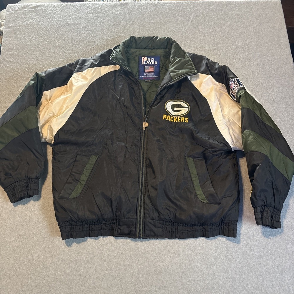 Vintage Pro Player Green Bay Packers Coat Men's XL NFL experience Black White